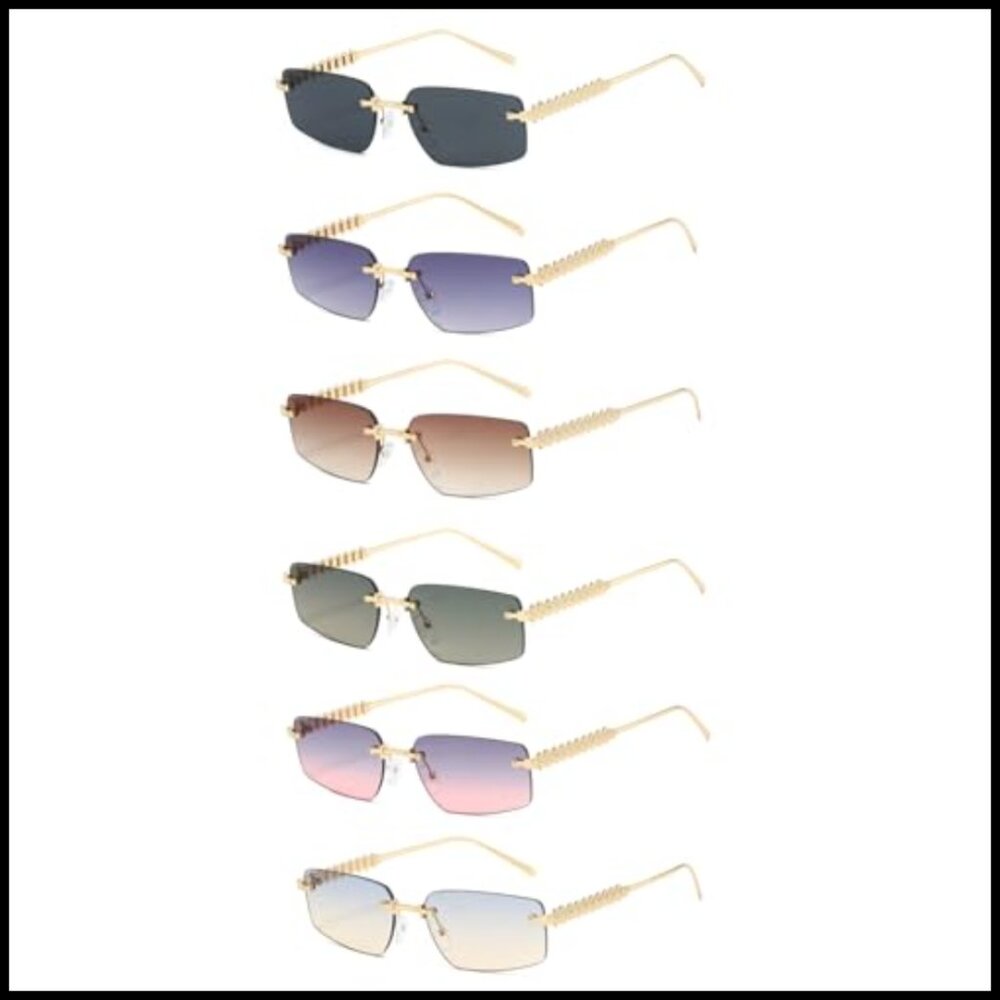 Rimless Rectangle Sunglasses Retro Square Framele… - image 7